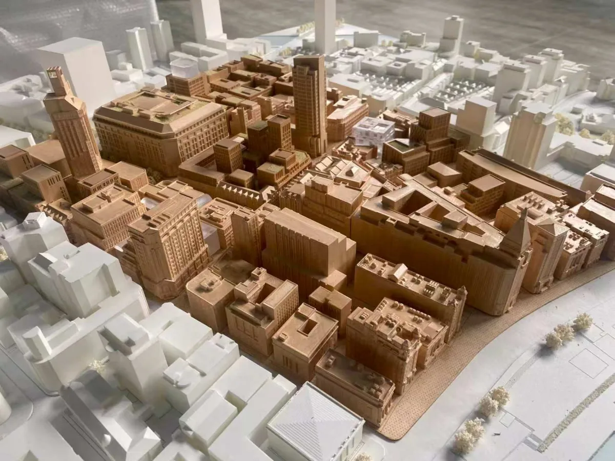 Downtown Masterplan — Architecture & Real Estate physical model by Carve Model (1:500 scale, ABS, Wood)