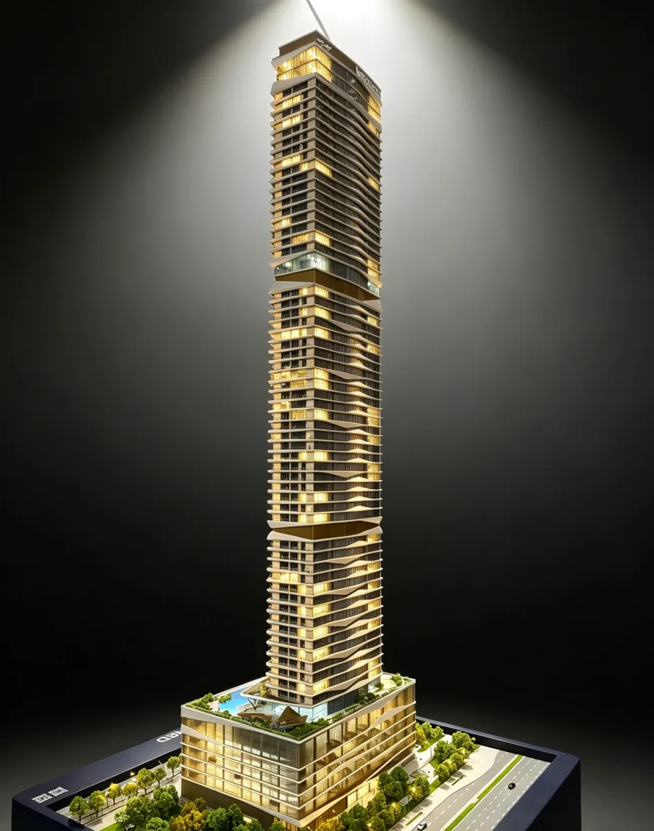 Residential Tower — Architectural physical model by Carve Model (1:200 scale, ABS)